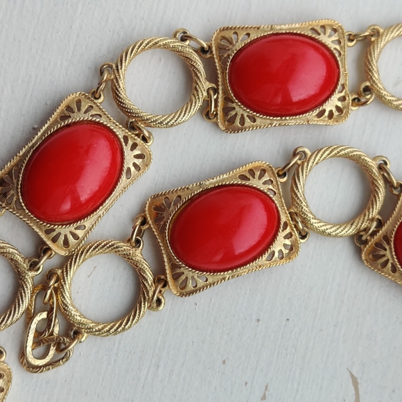 Vintage High End Gold And Red Necklace - Picture 3 of 6